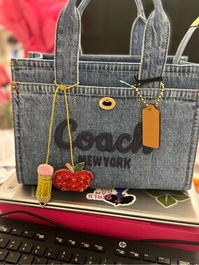 Coach Blue Denim Small Tote with Beaded Charms